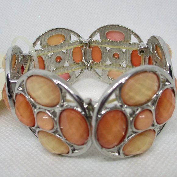 Cato Oval Round Pearch Orange Faceted Cabochon Bracelet Faceted Plastic Cabochon - Picture 7 of 10